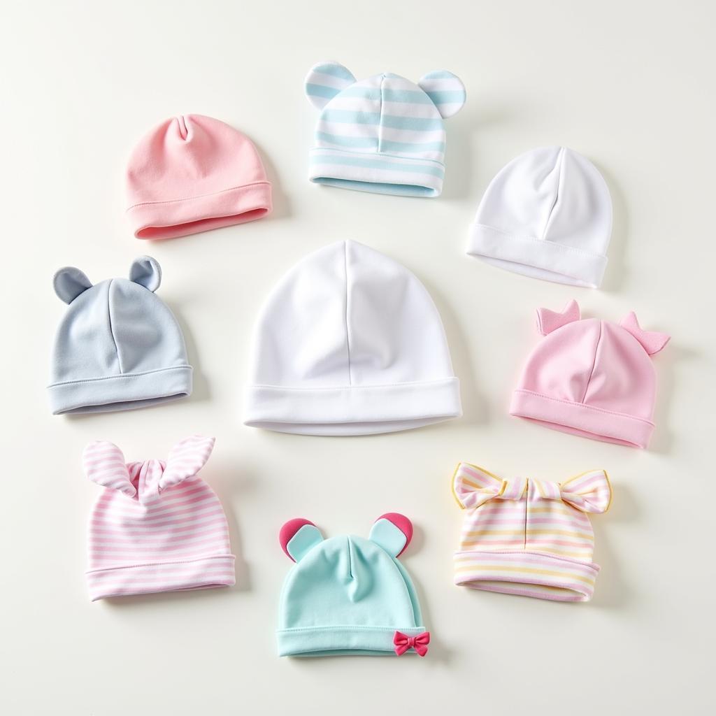 Variety of Newborn Hospital Caps in Different Colors and Designs