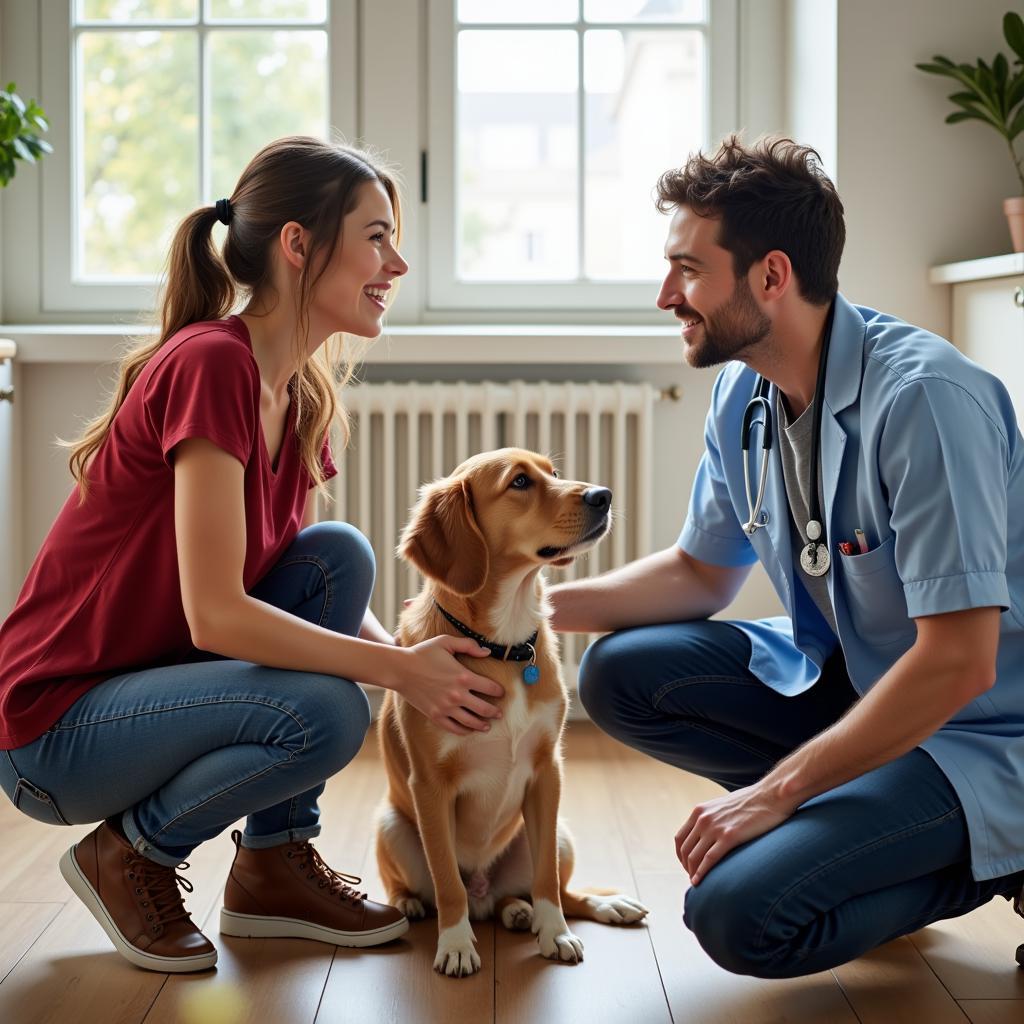 Veterinarian speaking with pet owner