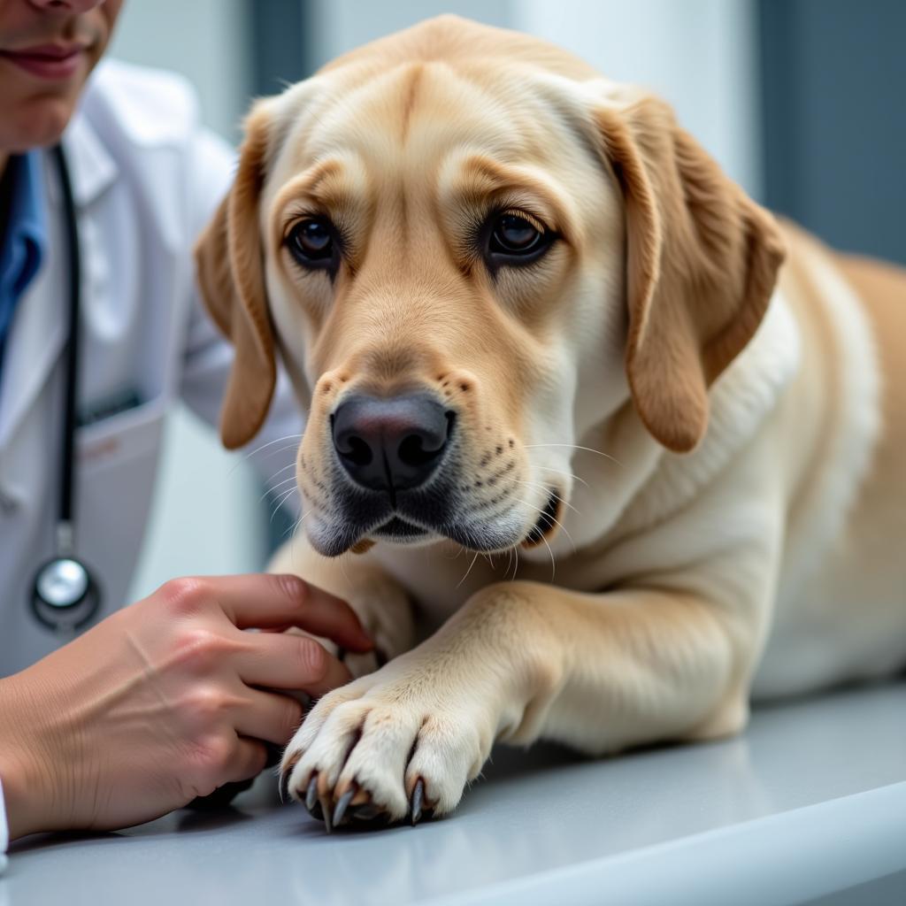 Veterinarian examining a senior dog