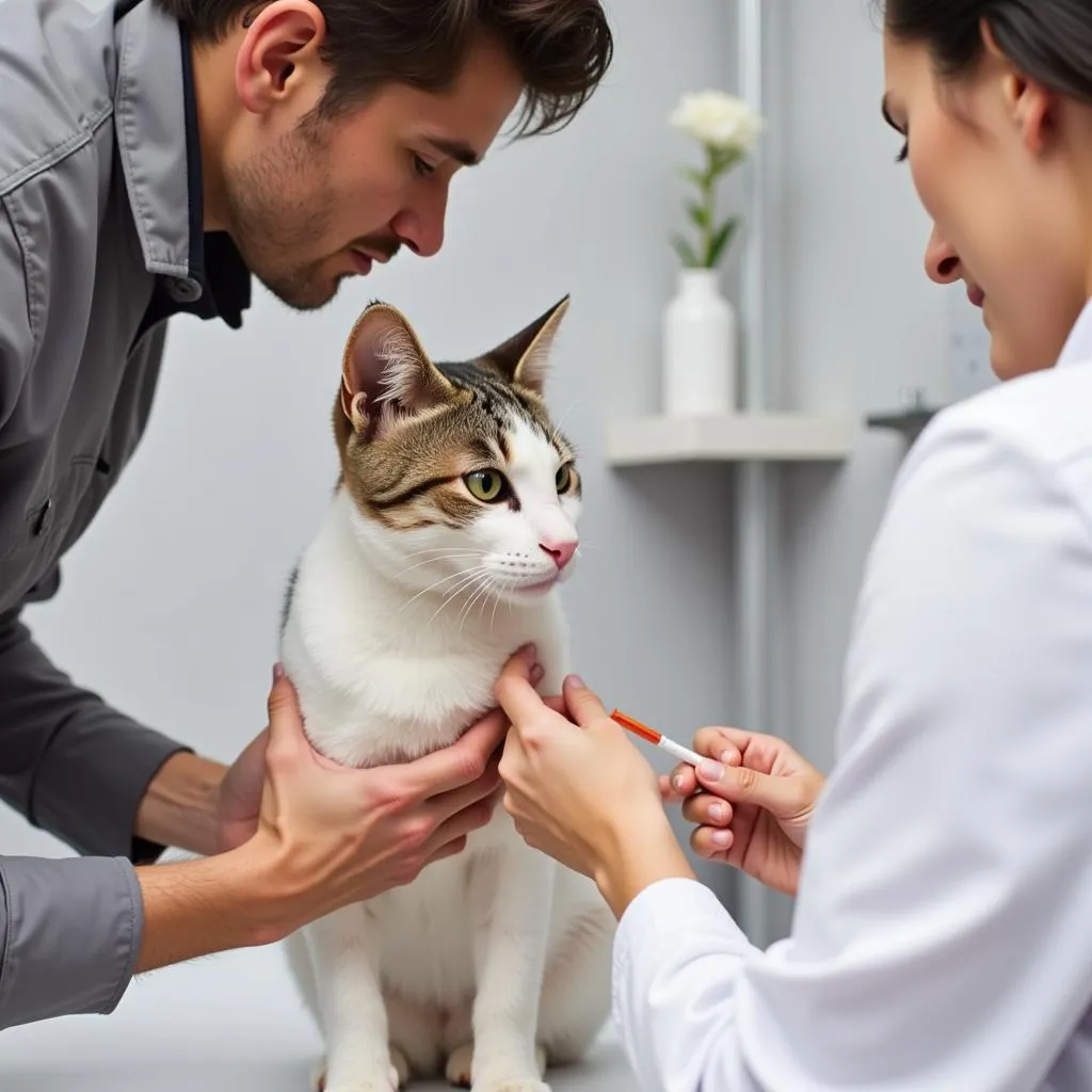 Veterinarian giving a vaccination to a cat