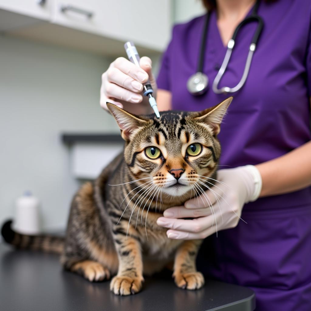 Veterinarian vaccinating a cat