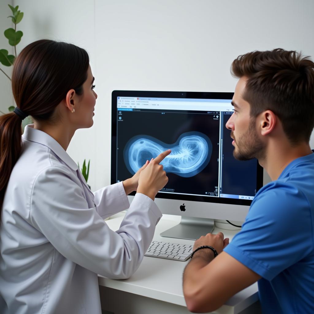 Veterinarian Discussing X-ray with Client