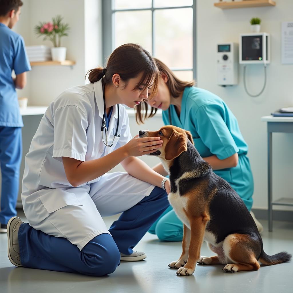 Veterinarian Comforting a Nervous Dog