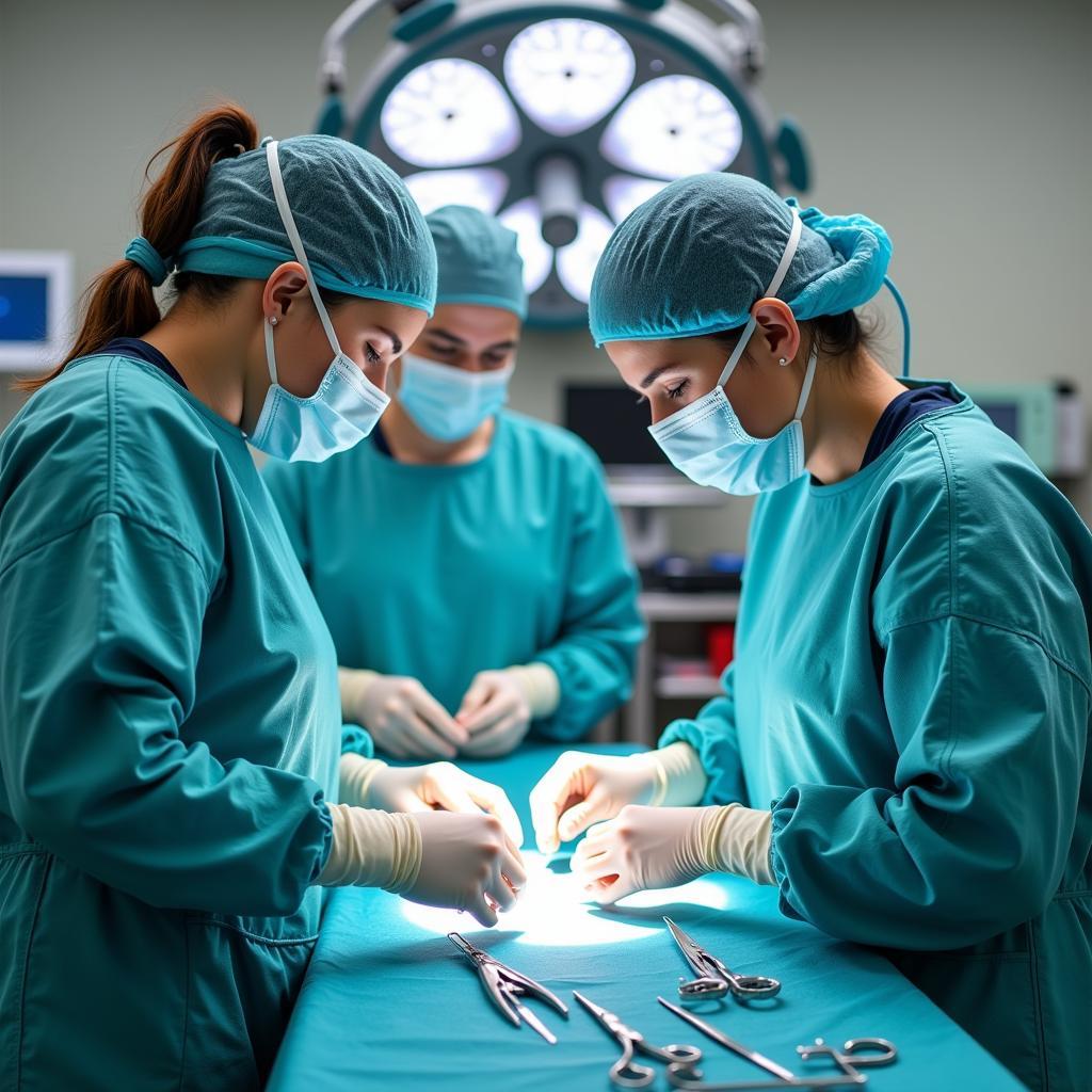 Veterinarian and Nurse Preparing for Surgery