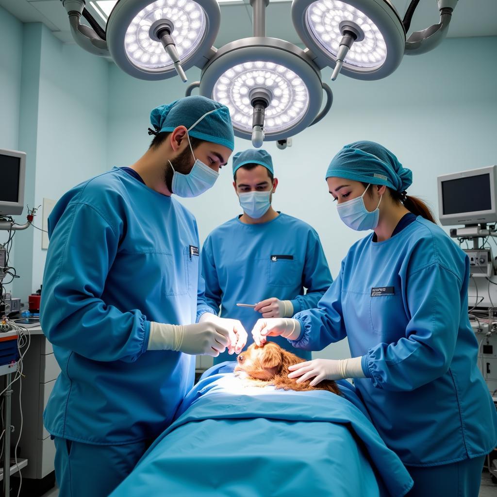 Veterinary Team Preparing for Surgery