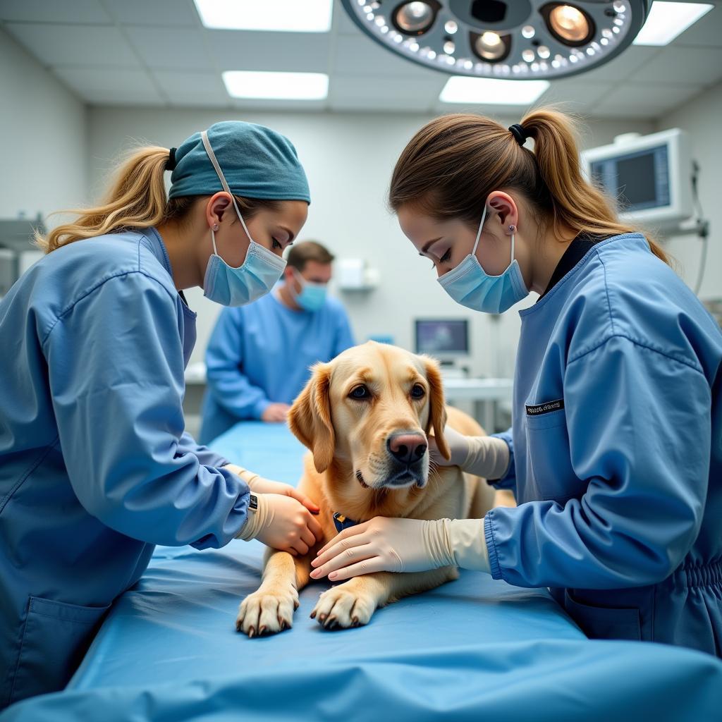  Veterinarian and Veterinary Technician Preparing Dog for Surgery