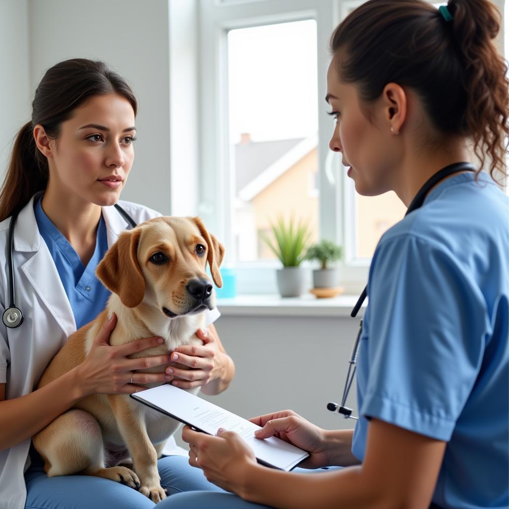 Veterinarian discussing treatment options with a pet owner