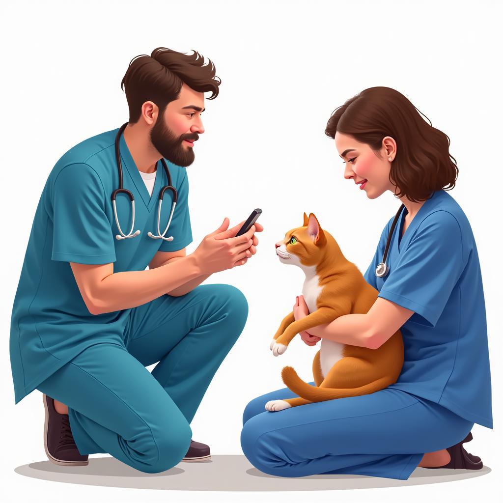 Veterinarian Comforting Cat Owner