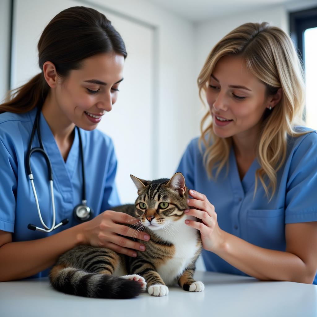 Veterinarian Comforting Cat Owner