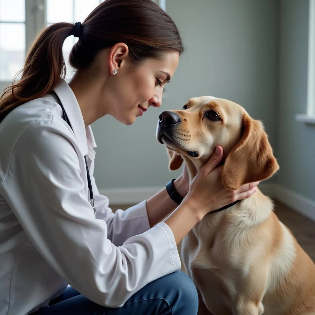 Compassionate Veterinarian Comforting Dog During Emergency