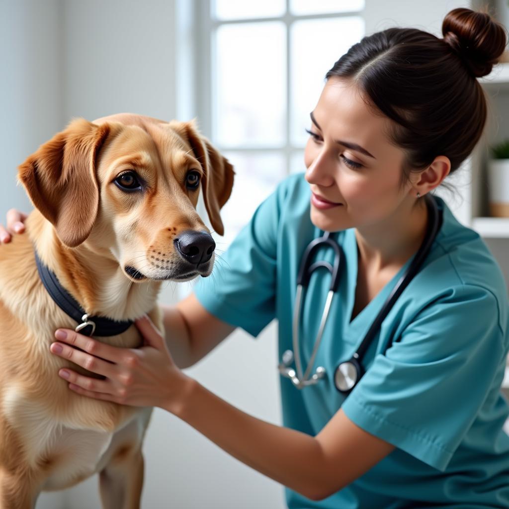 Veterinarian Comforting Dog