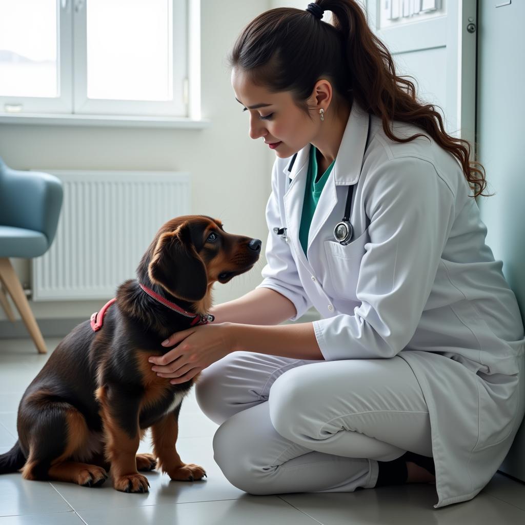  Veterinarian Comforting a Nervous Dog