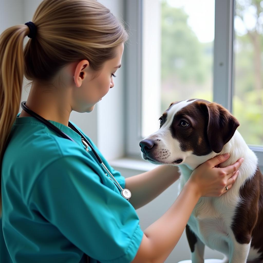 Veterinarian Comforting a Dog During an Examination