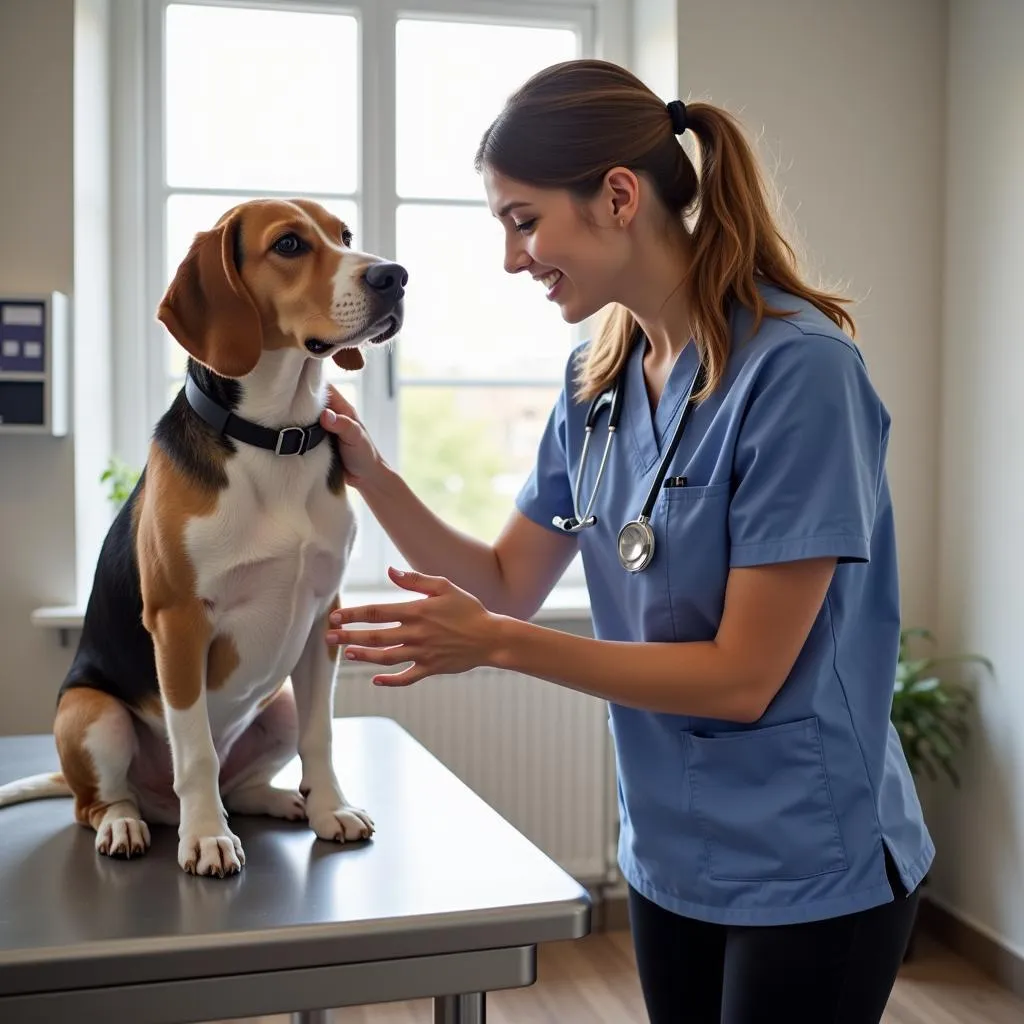  Veterinarian comforting a dog at Country Oaks Animal Hospital