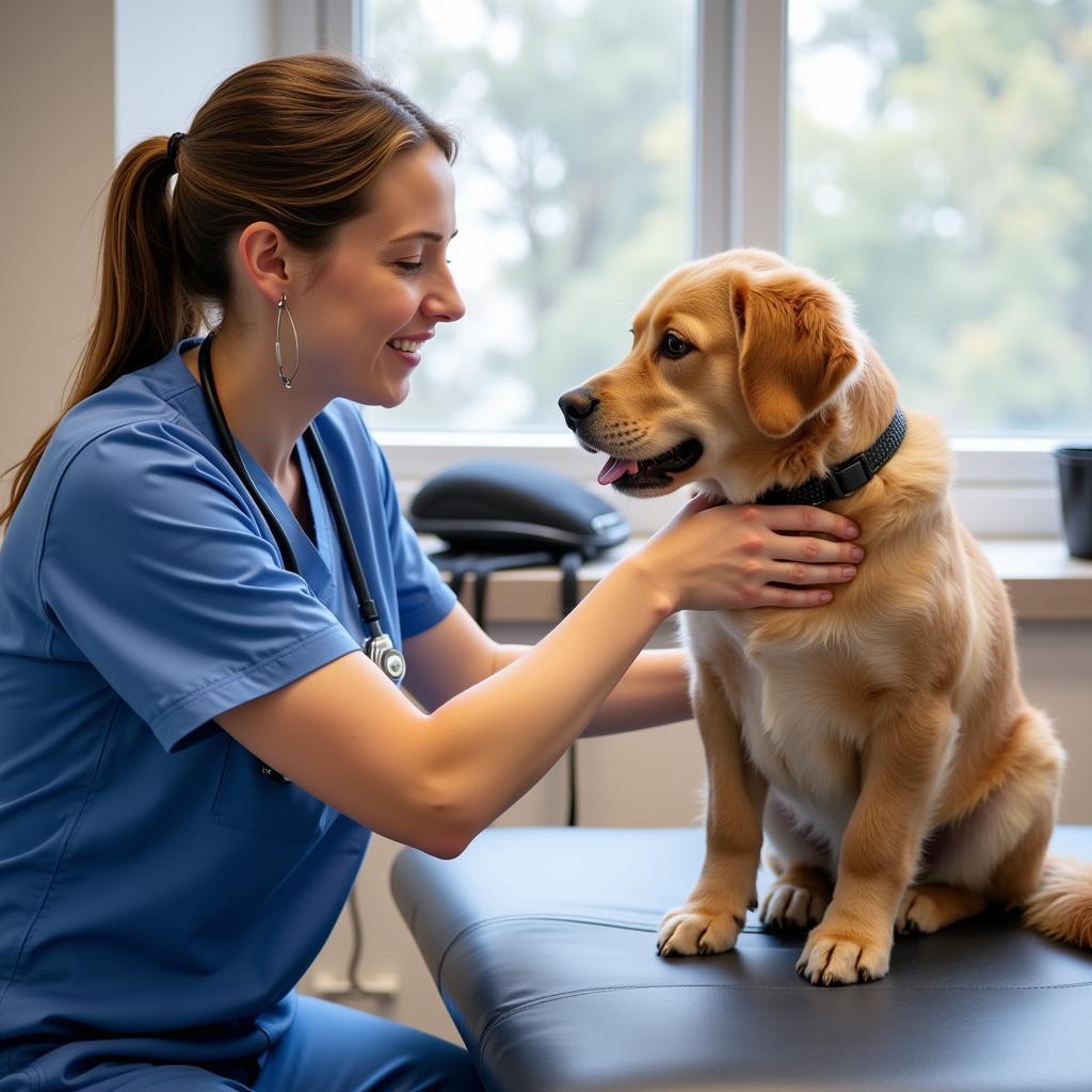 Veterinarian Offering Comfort to a Dog during an Exam