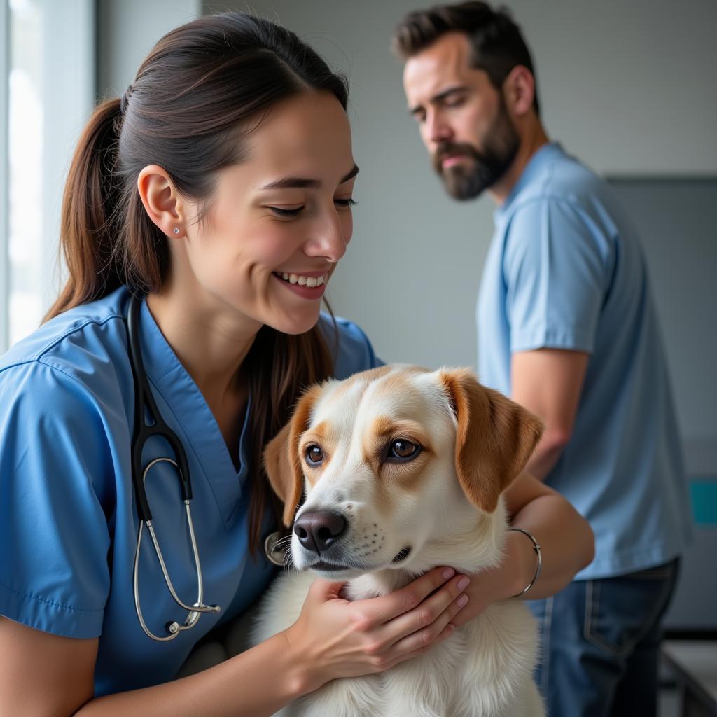 Veterinarian Comforting a Dog