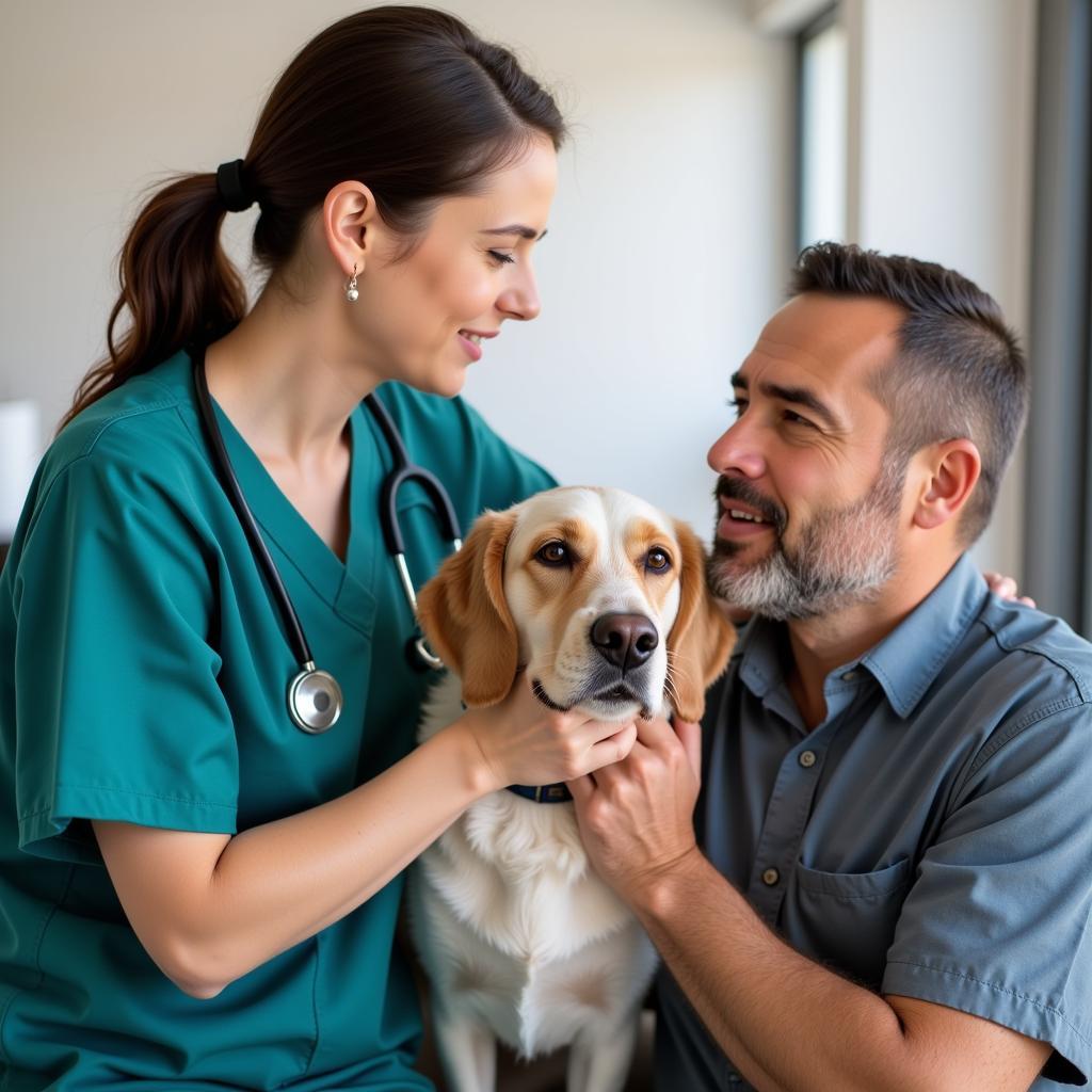 Veterinarian comforting dog owner at Tyson Animal Hospital