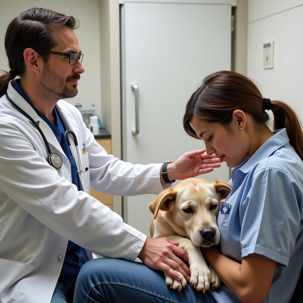  Veterinarian Comforting an Owner with a Sad Dog