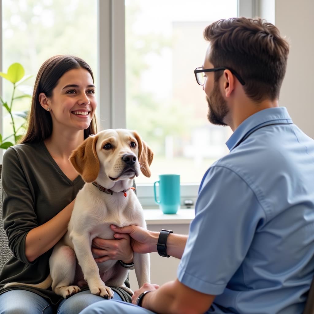 A veterinarian offering comfort and support to a pet owner