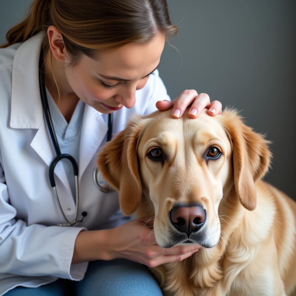 Veterinarian Comforting Senior Dog