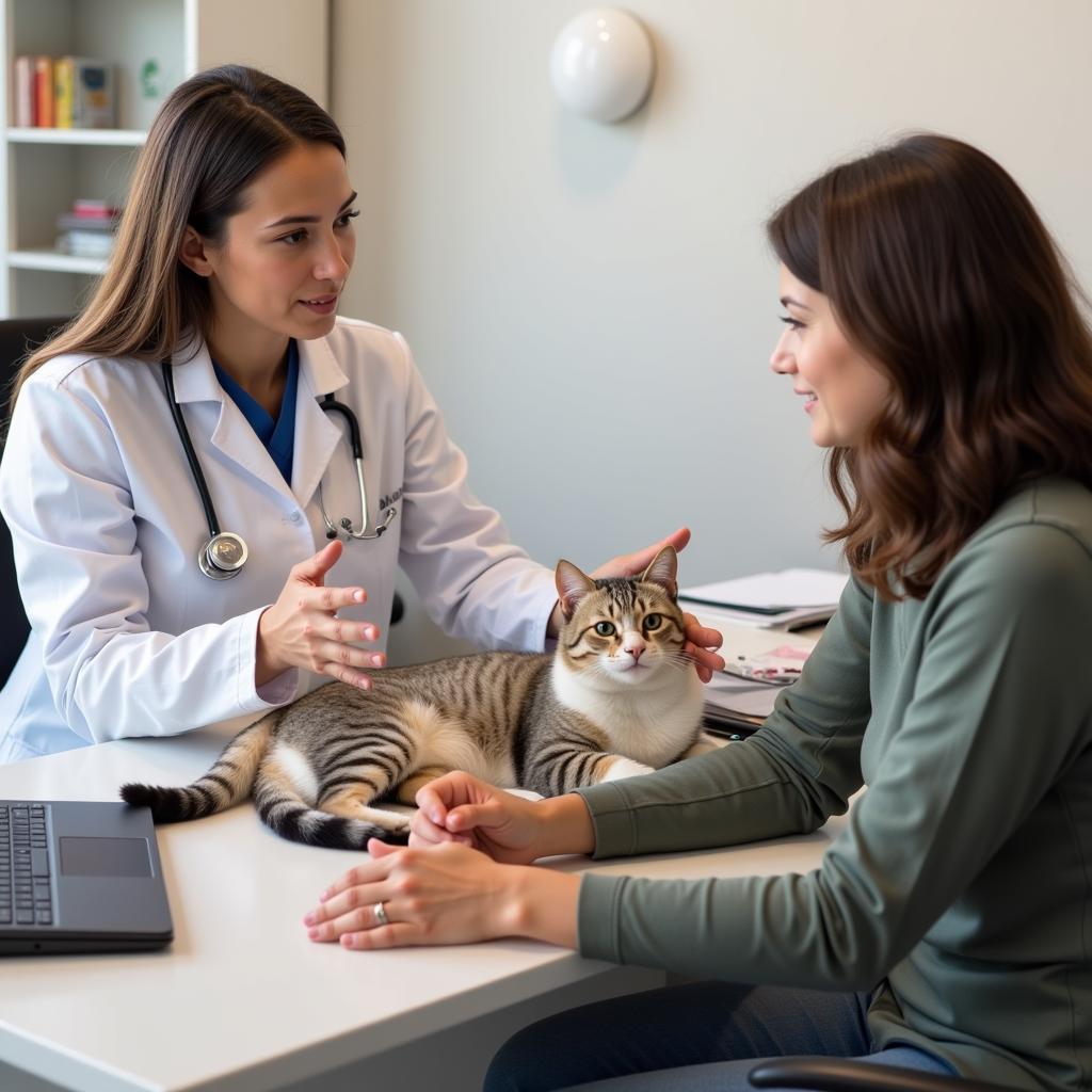 Veterinarian and pet owner having a conversation