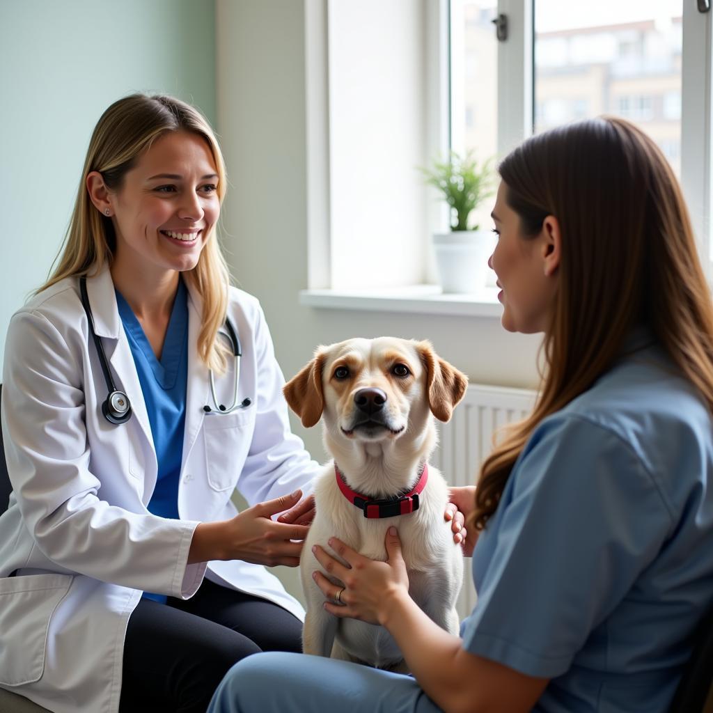 Veterinarian explaining treatment plan to a pet owner