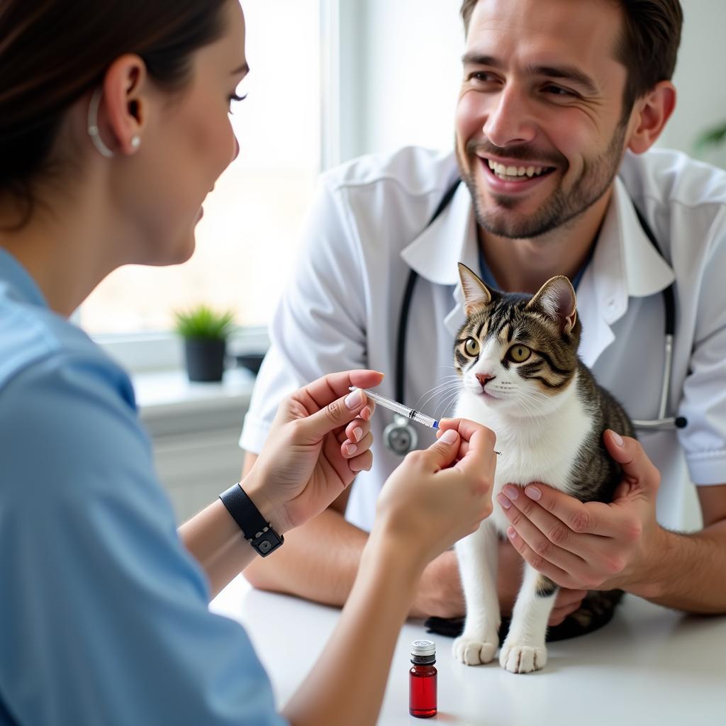 Veterinarian explaining vaccination schedule to pet owner