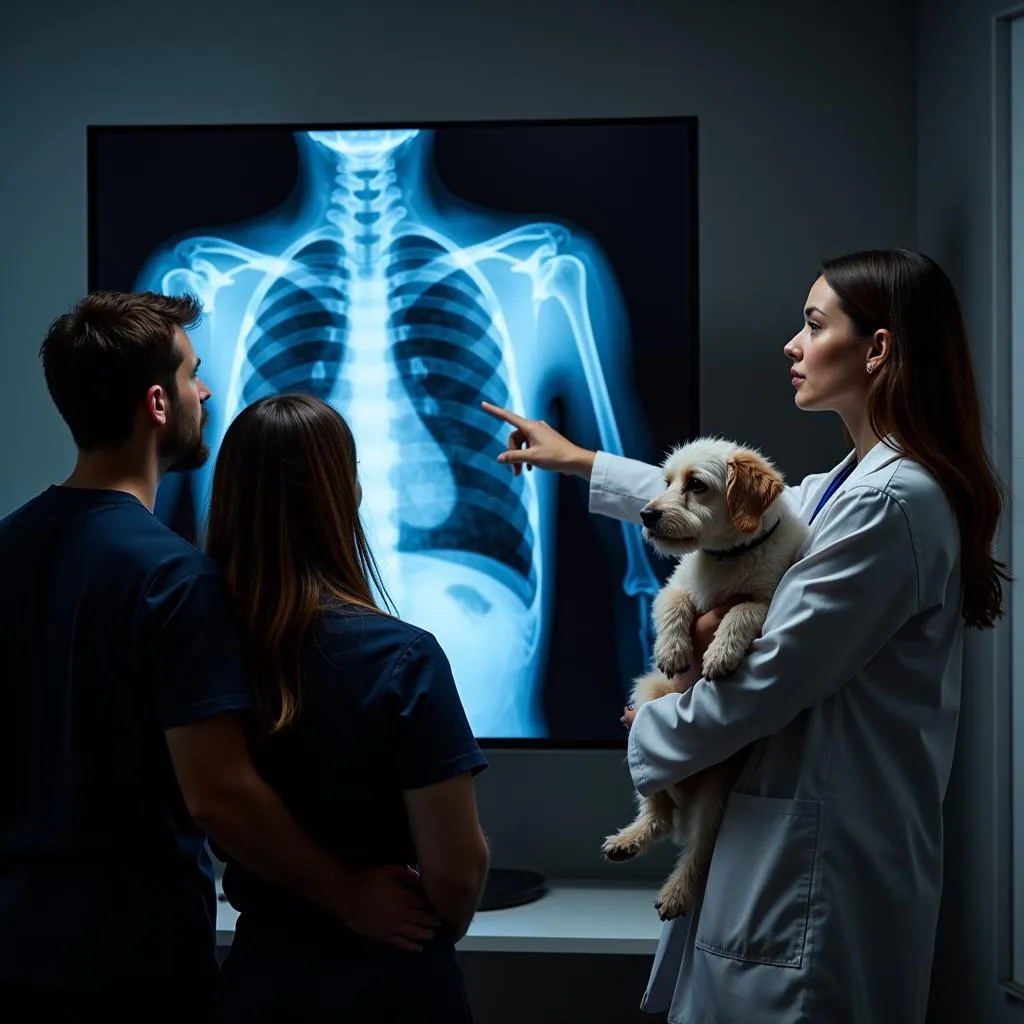 Veterinarian discussing x-ray with pet owner