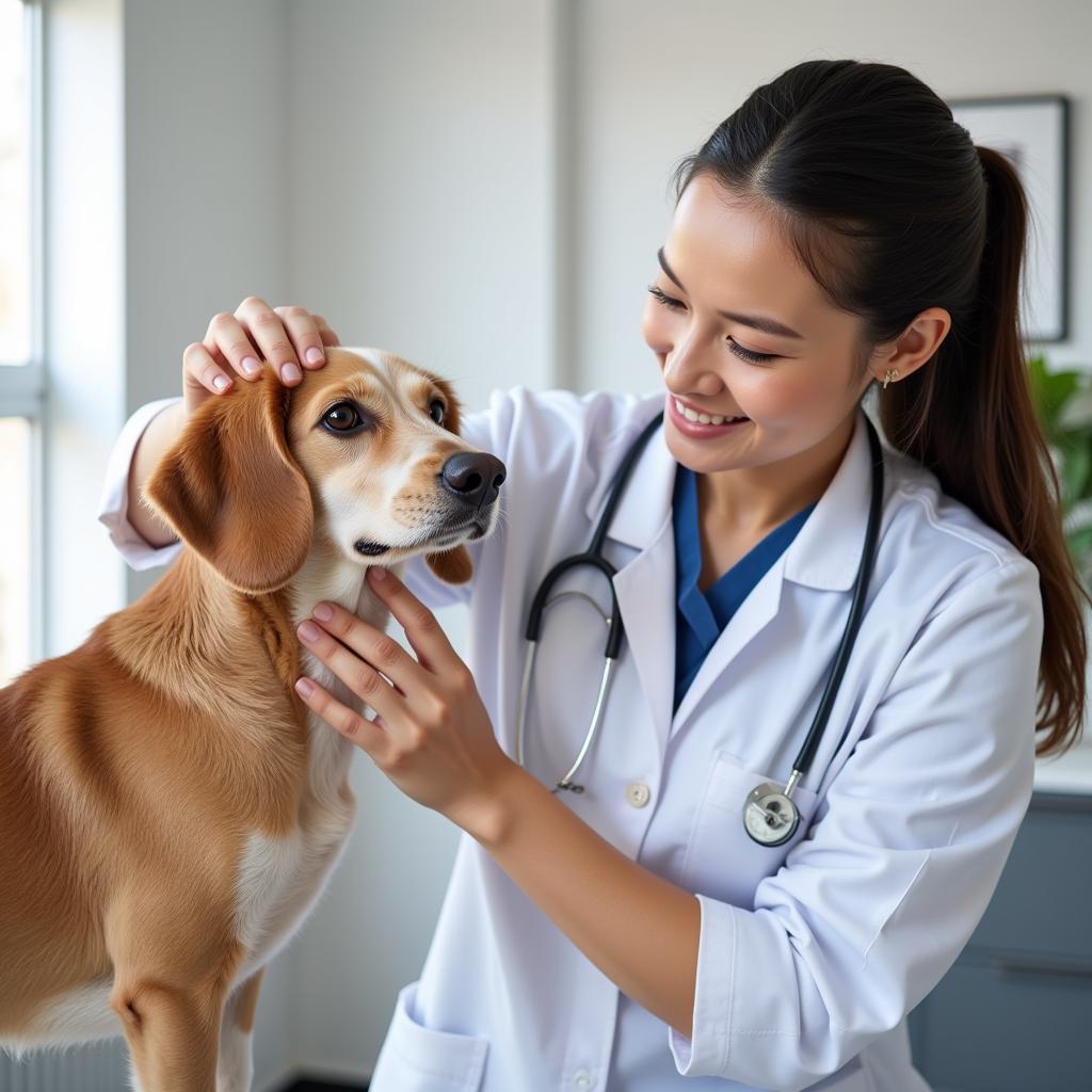 Veterinarian performing a check-up on a dog