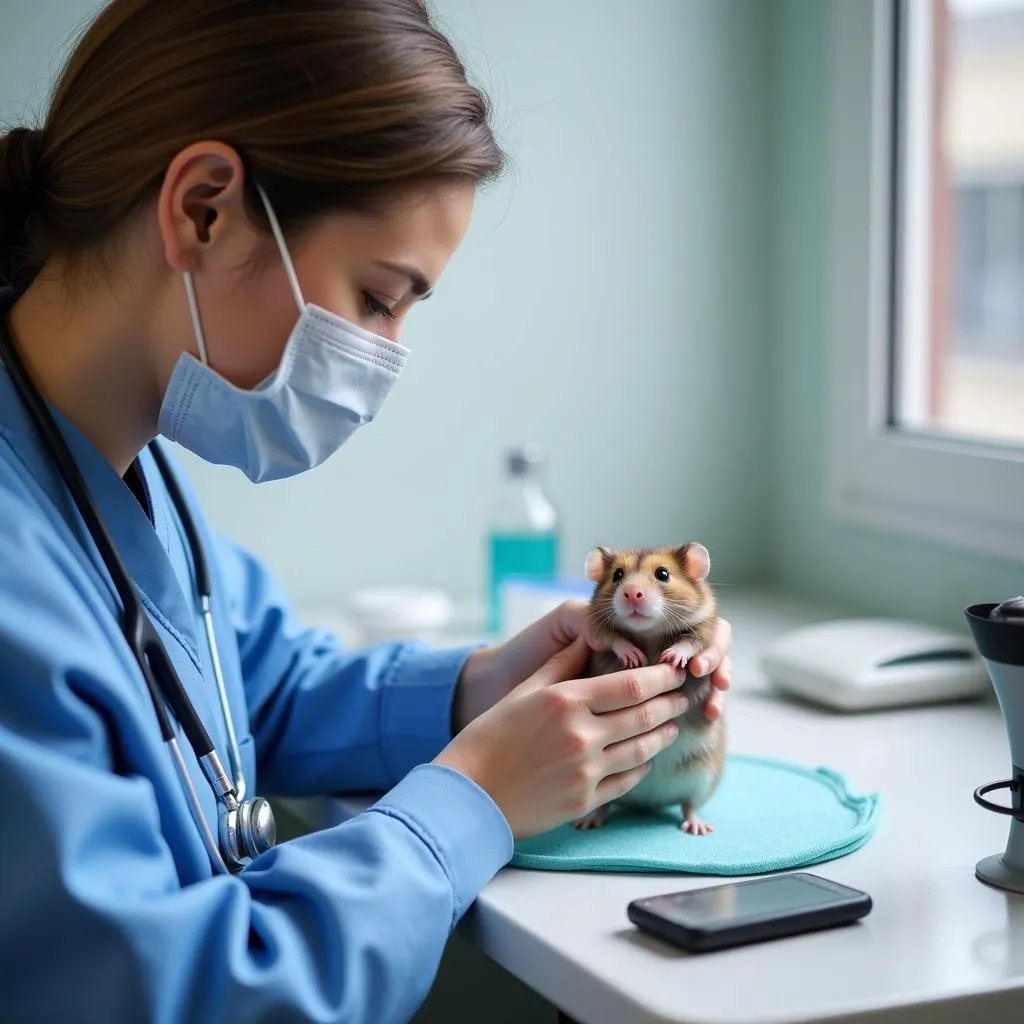 Veterinarian Examining a Hamster