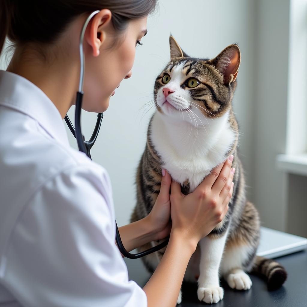 Veterinarian conducting a thorough exam on a cat