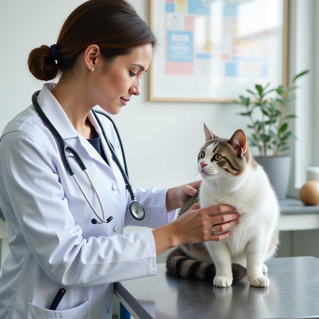 Veterinarian Examining a Cat