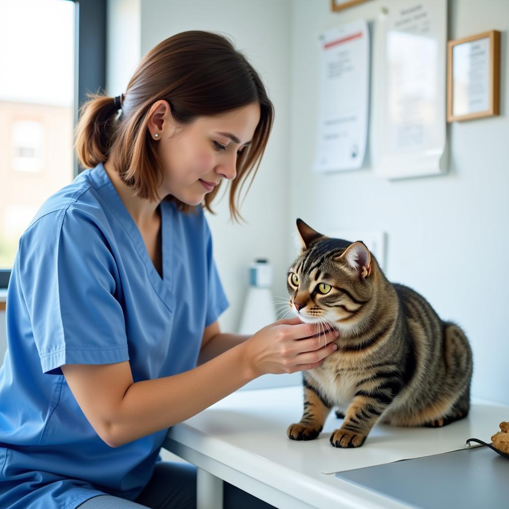 Veterinarian conducting a check-up on a cat