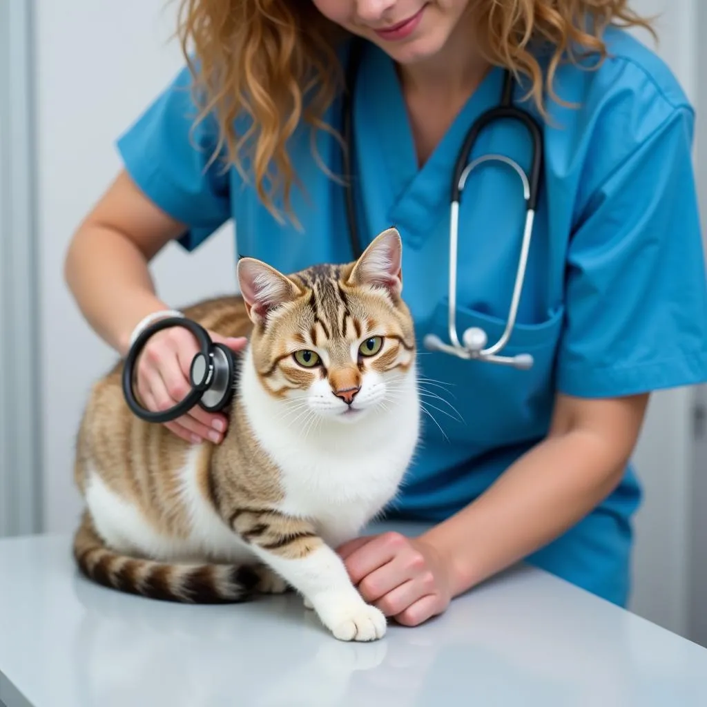 Veterinarian Examining Cat with a Stethoscope