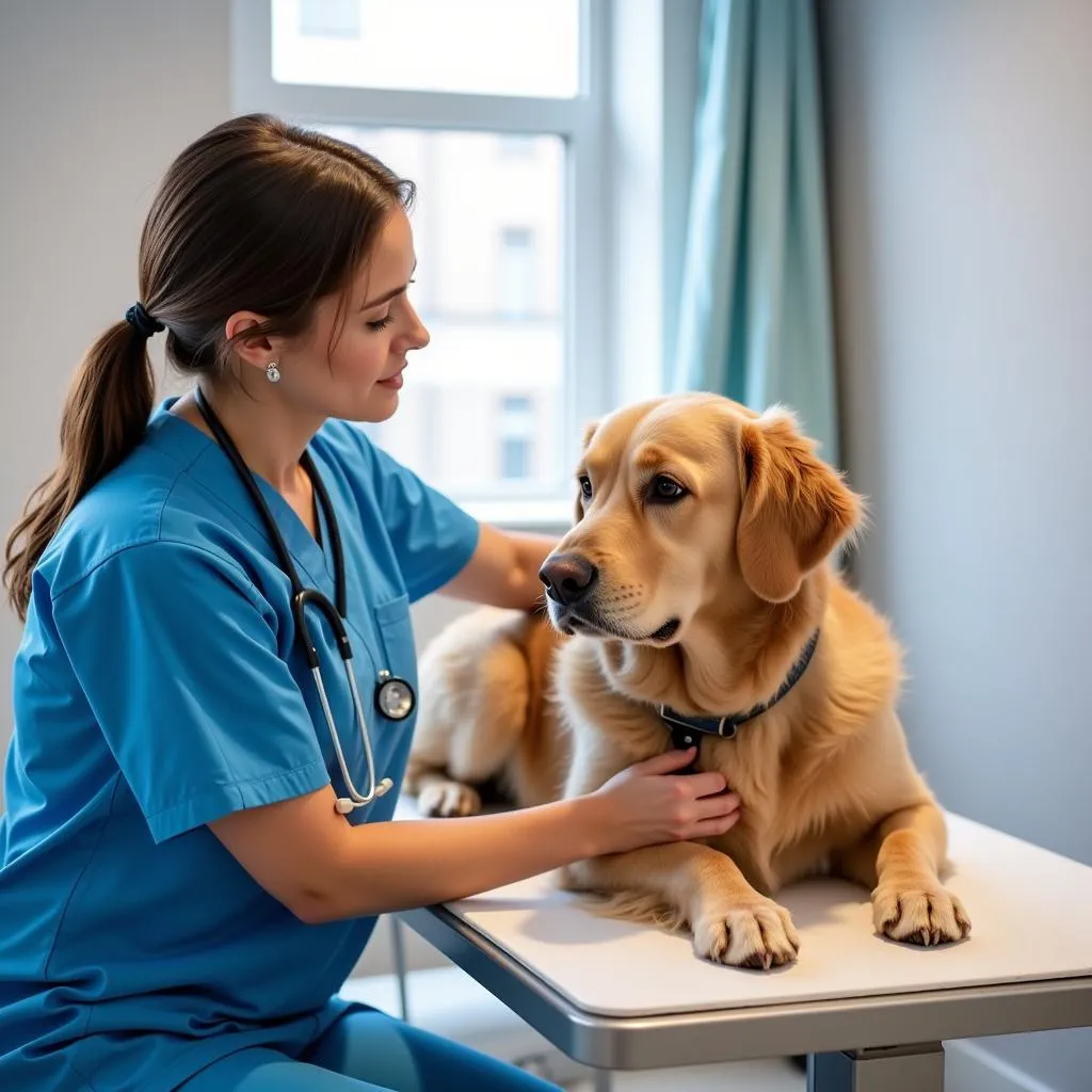 Veterinarian Performing a Wellness Exam on a Dog