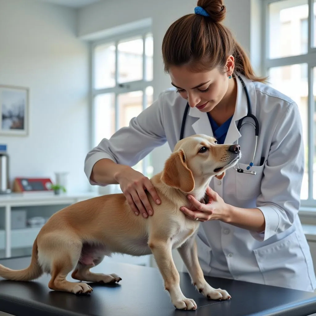 Experienced veterinarian conducting a thorough examination on a dog