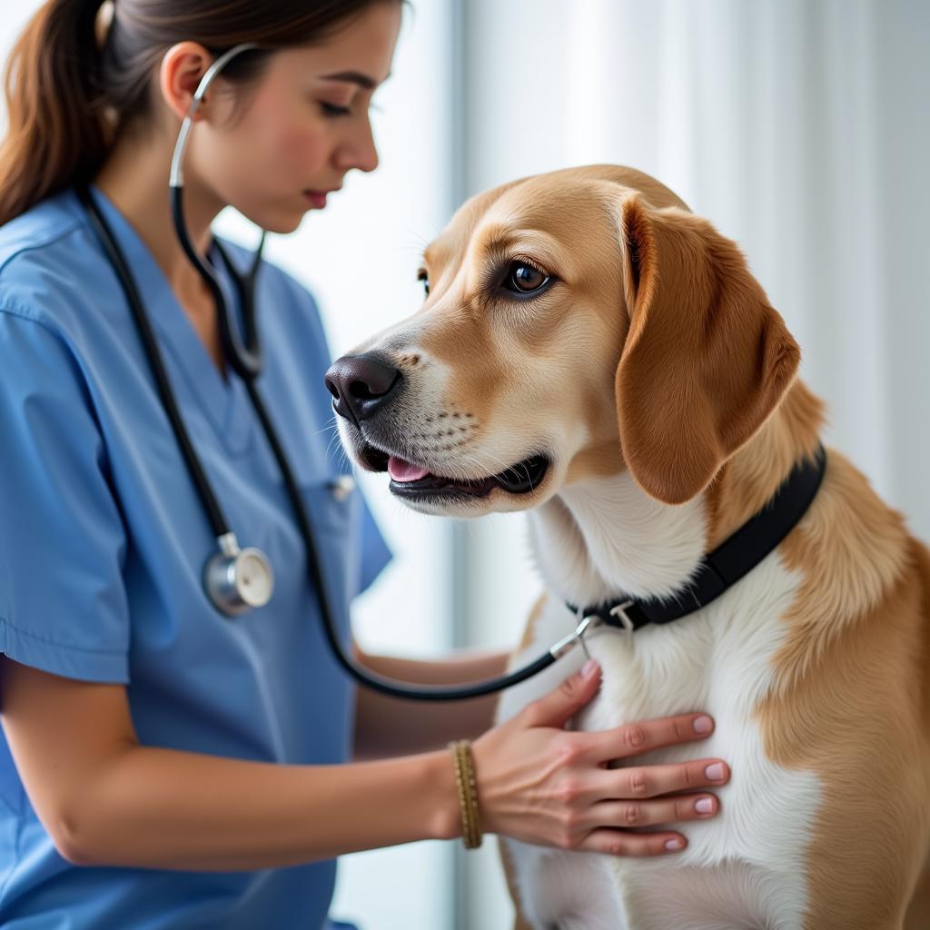 Experienced veterinarian conducting a thorough examination of a dog