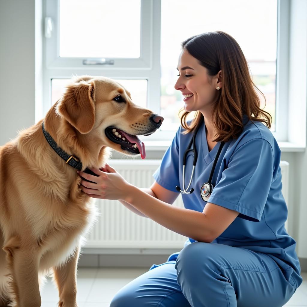 Veterinarian conducting a thorough examination on a dog