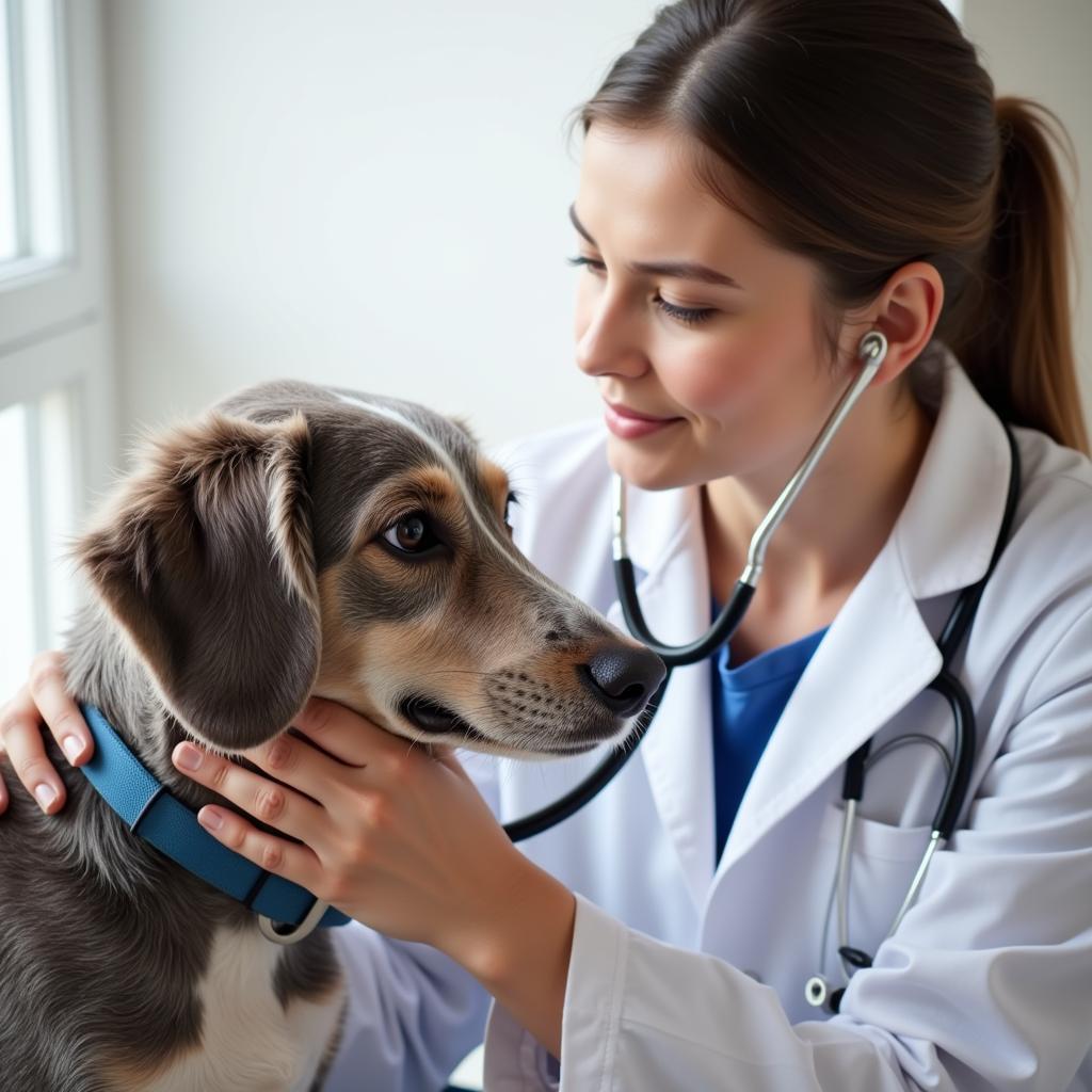 Veterinarian conducting a thorough examination on a dog