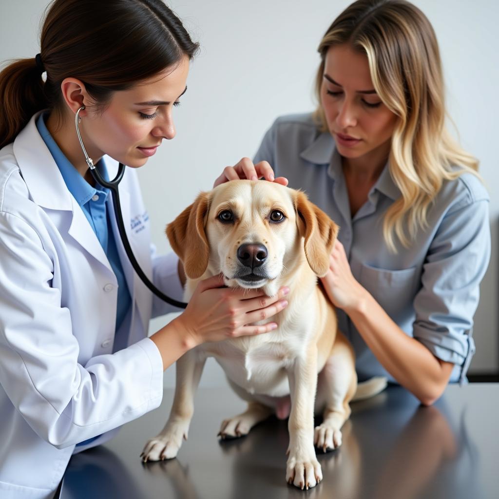 Veterinarian conducting a checkup on a dog