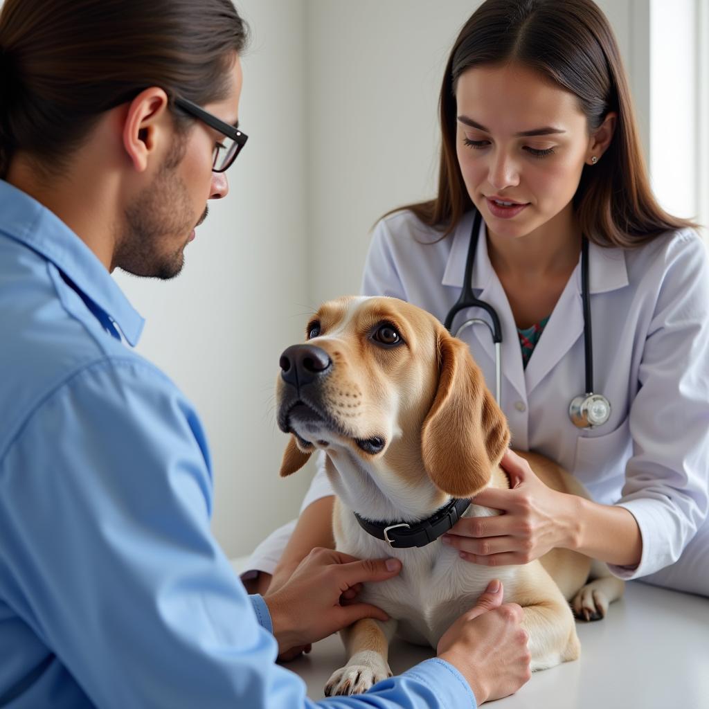 Experienced veterinarian conducting a thorough check-up on a dog