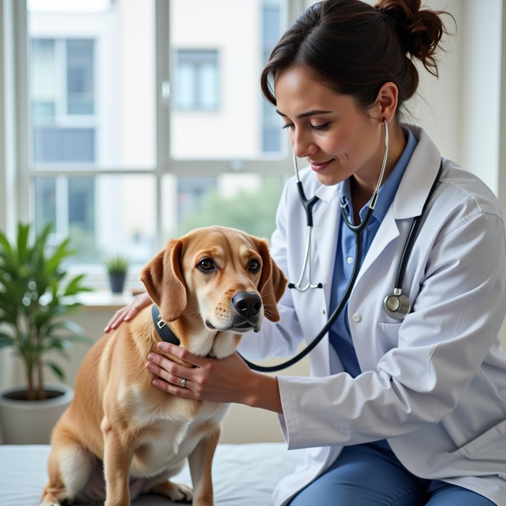 Veterinarian conducting a thorough examination on a dog in Lake Orion