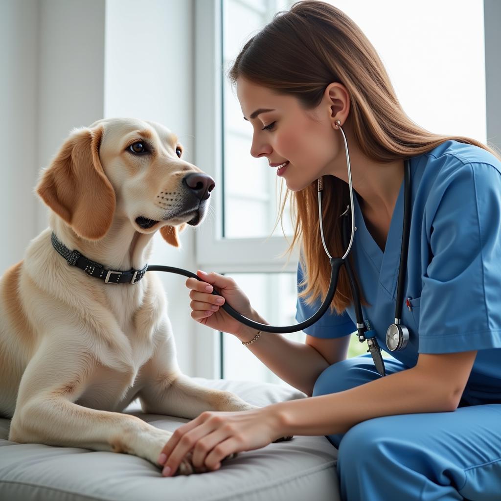 Veterinarian conducting a thorough examination on a dog.