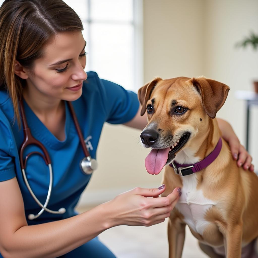 Veterinarian performing a check-up on a dog