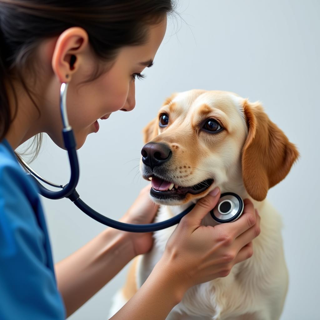 Veterinarian Examining a Dog with a Stethoscope