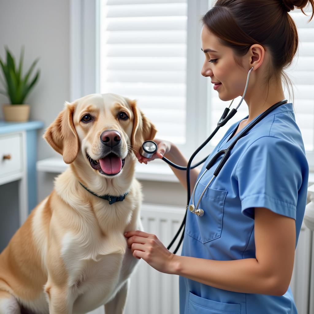 Veterinarian conducting a thorough examination on a dog in a Gwinnett animal hospital