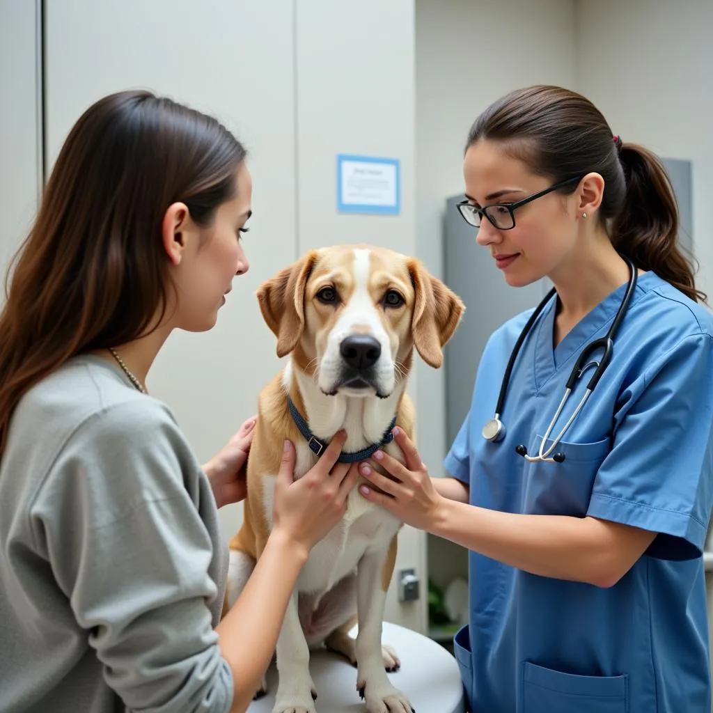 Experienced Veterinarian conducting a check-up on a dog at Sheehy Animal Hospital