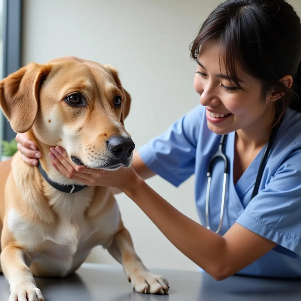 Experienced veterinarian examining a dog in Central Valley