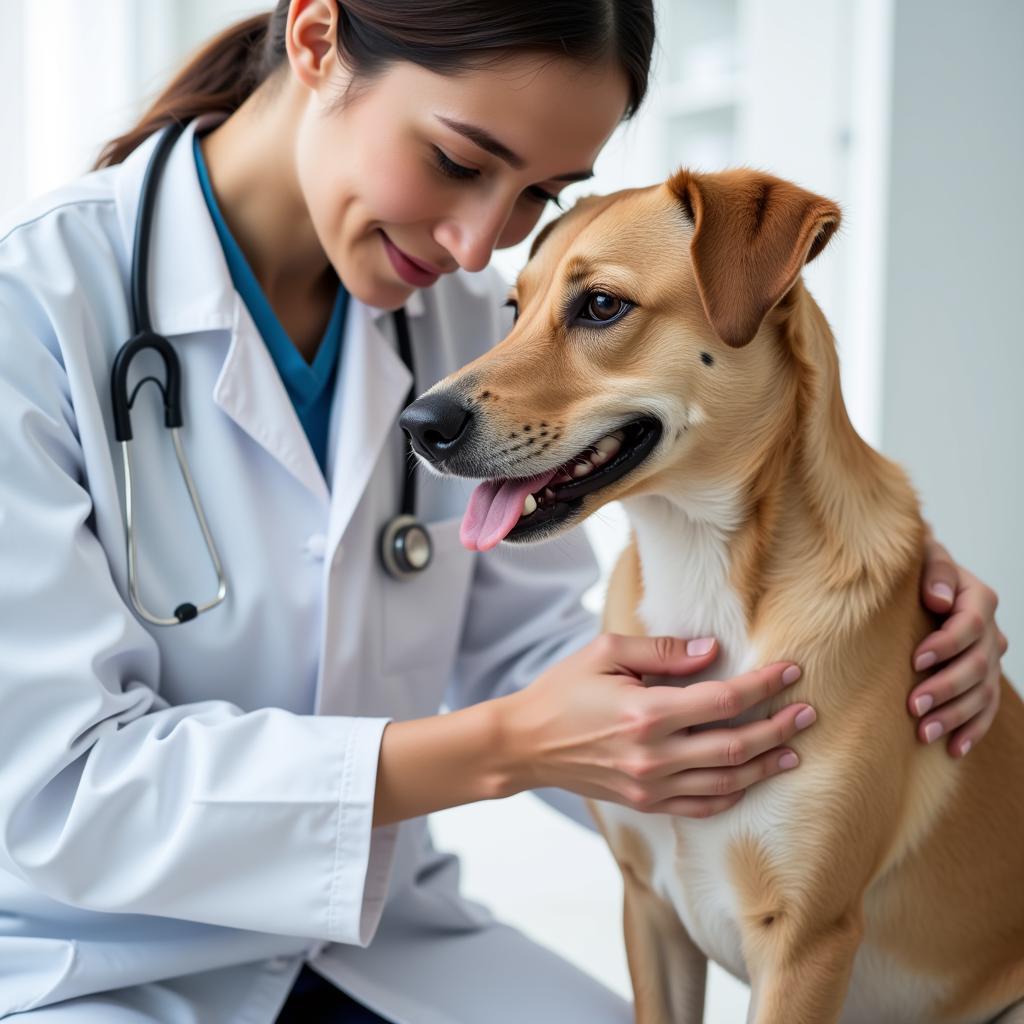 Experienced veterinarian examining a dog in a Charlotte animal hospital