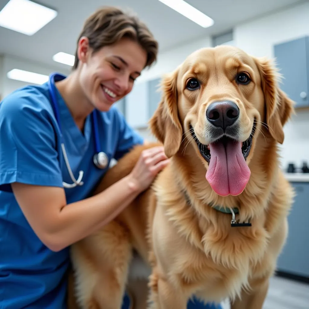 Veterinarian examining a dog at Custis Veterinary Hospital